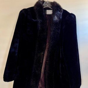 Vintage Black Faux Fur Coat/ 80s Jordache Black Faux Fur Coat/ Size 12